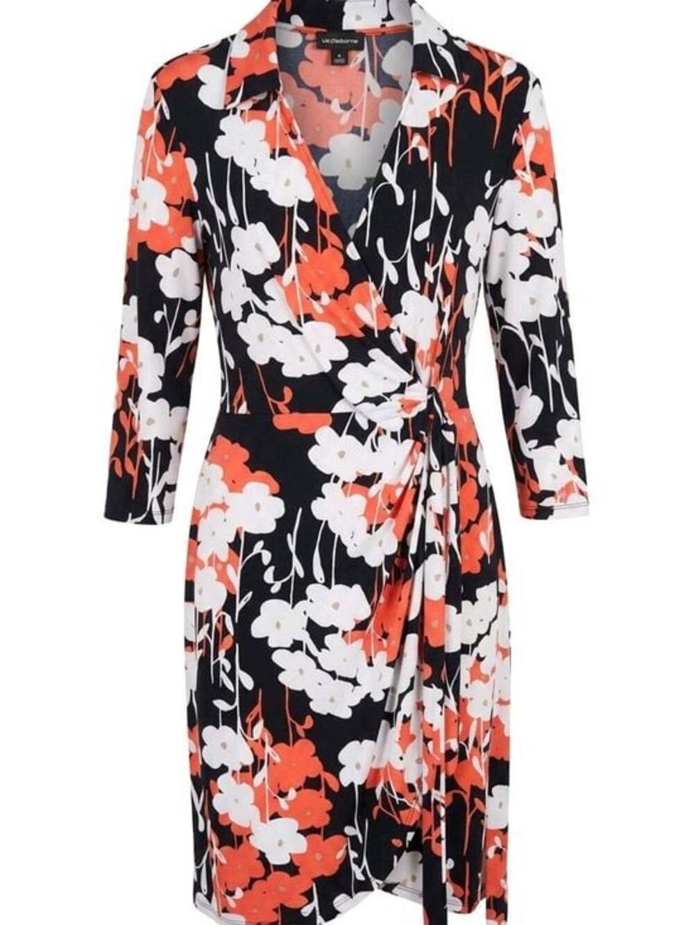 Liz Claiborne: Floral Wrap Dress in Black, White & Coral